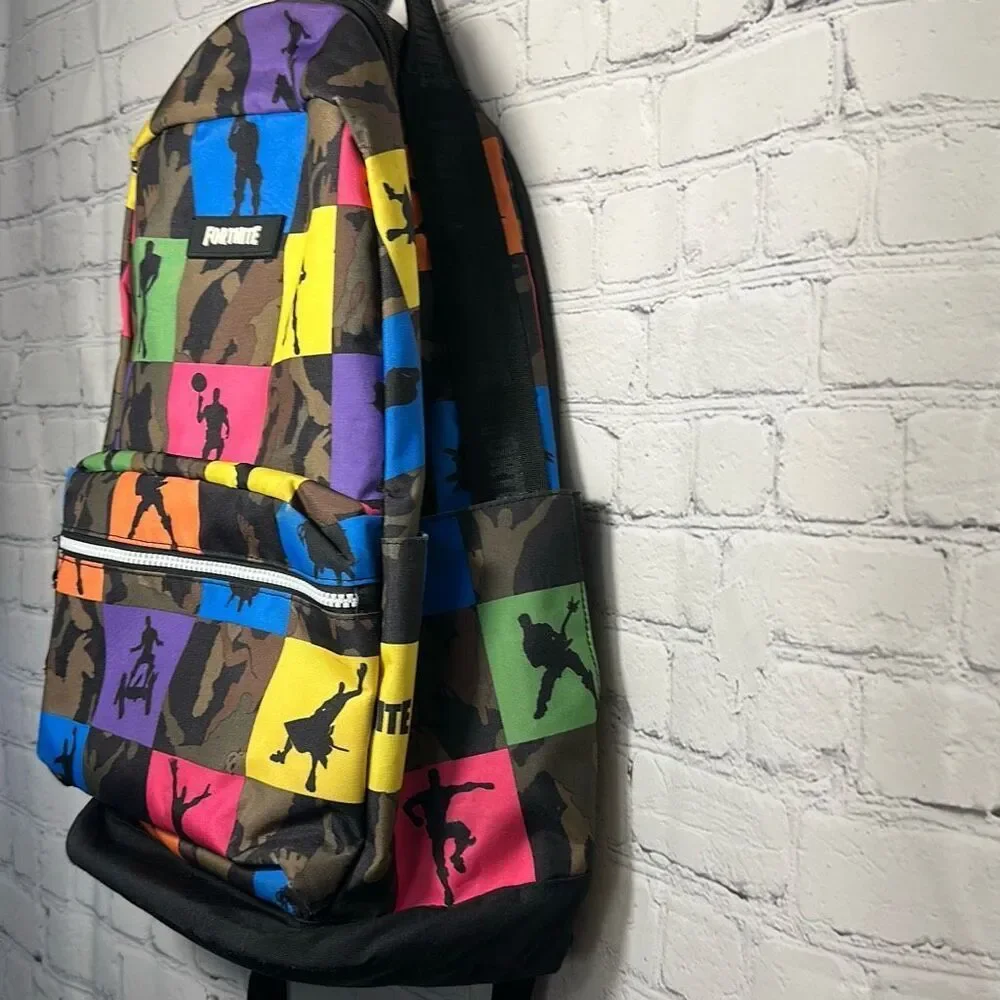 Fortnite Camo Silhouette‎ Dance Backpack Book Bag Bright Colors Purple Pink